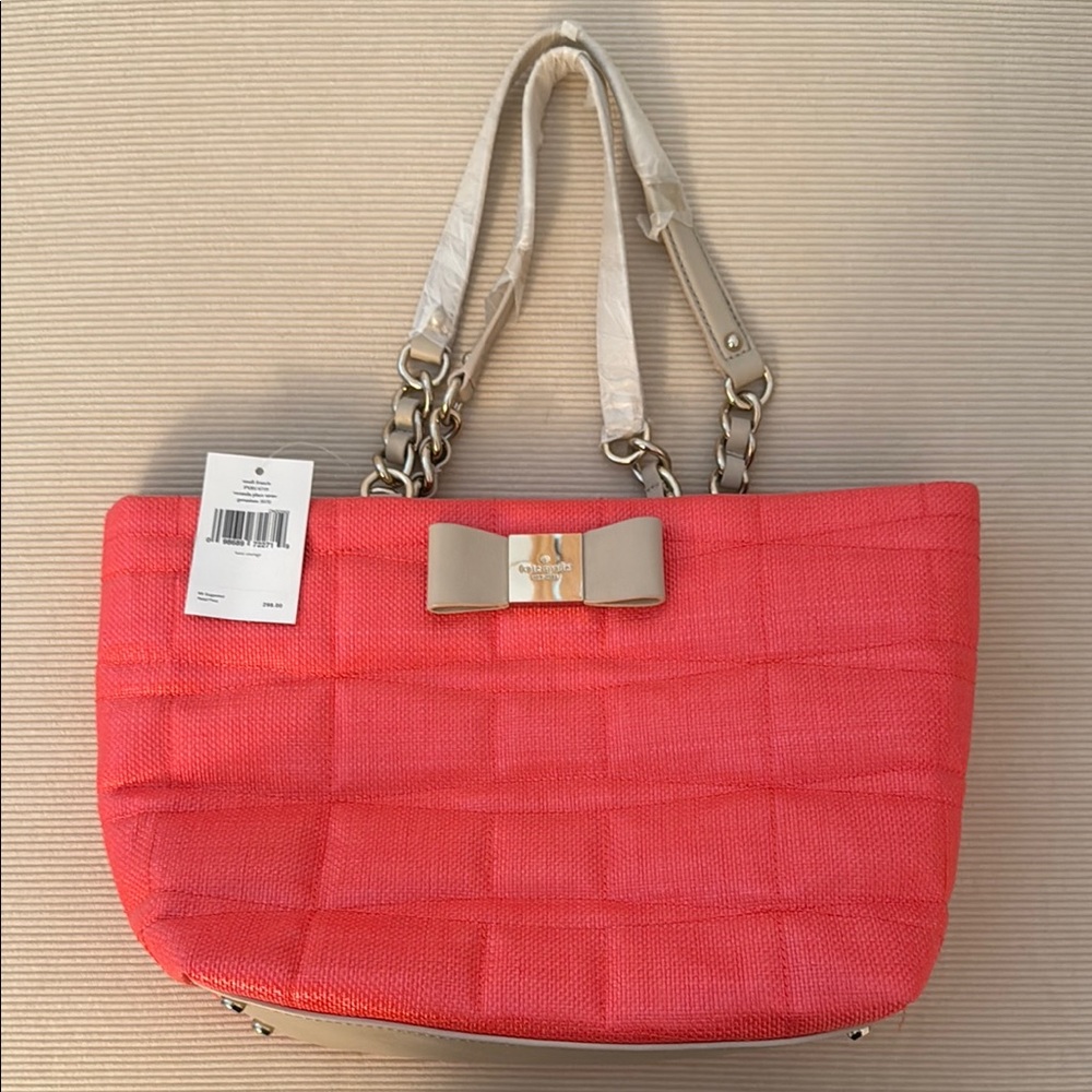 Kate Spade Coral Tote Bag with Bow Accent
